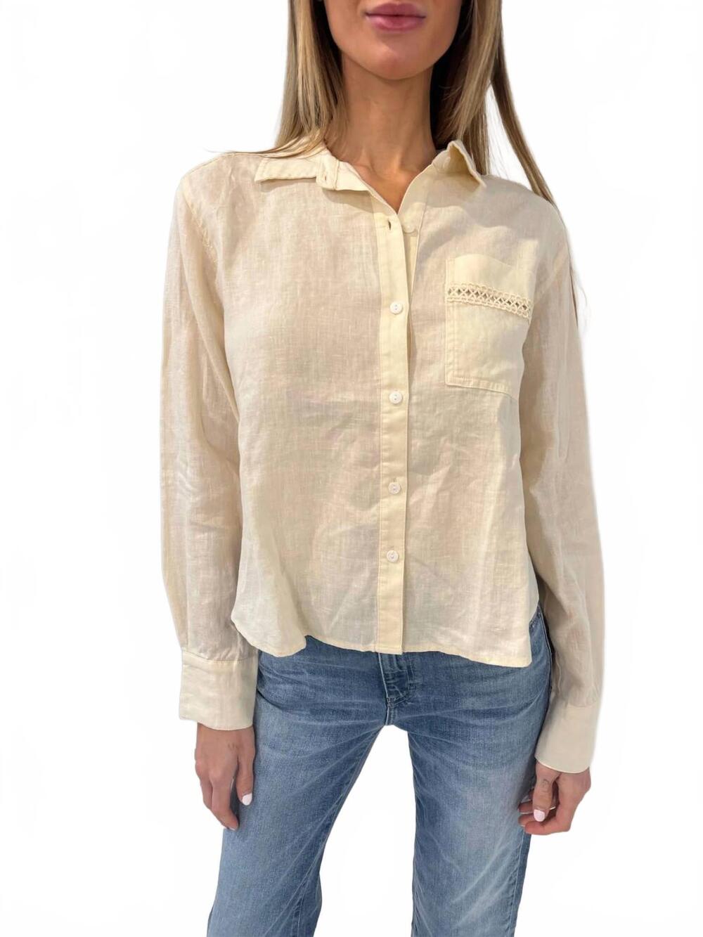 NEW SPLENDID stella linen trim button down shirt in antique pearl